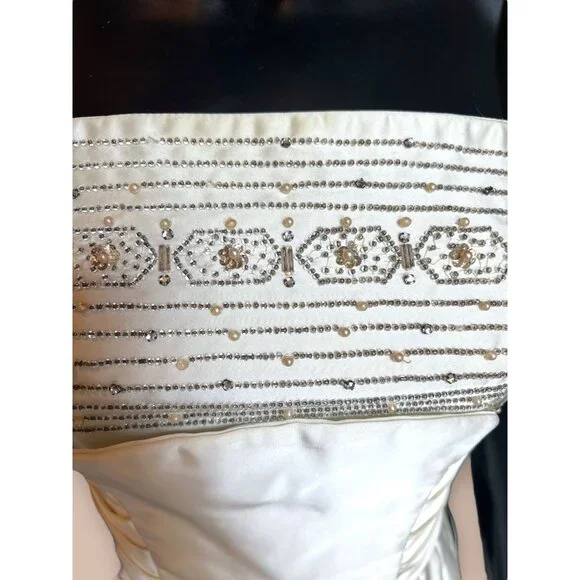 Vintage Obi Waist/Bow 60s Beaded Liquid Satin Wedding Dress - Picture 4 of 6